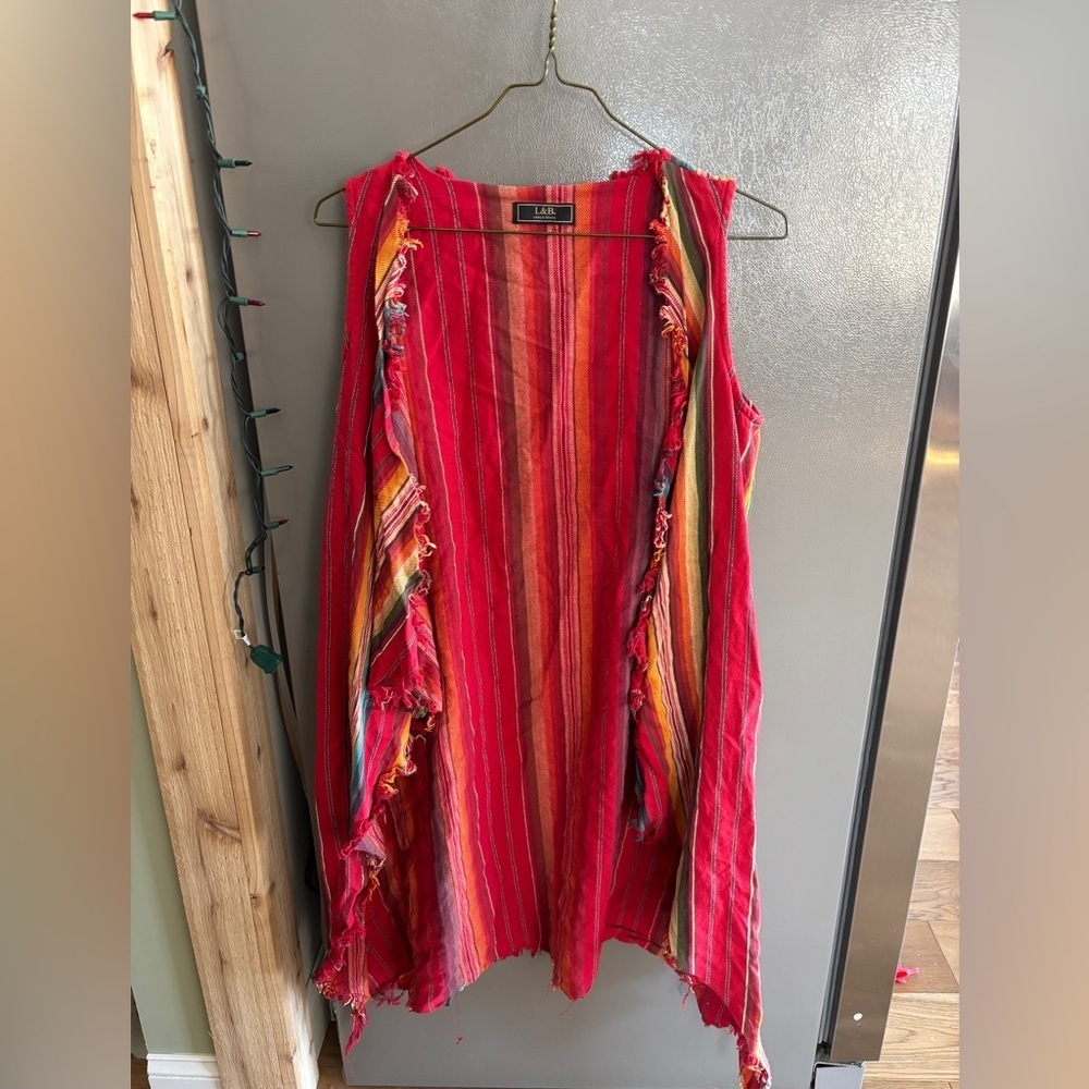 Lucky and blessed long striped fringe vest 100% cotton small